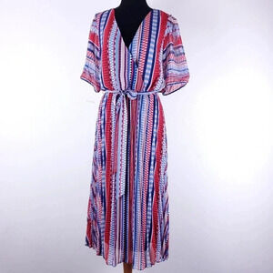 JULIA JORDAN Womens Navy Belted Lined Short Sleeve Midi Dress 10